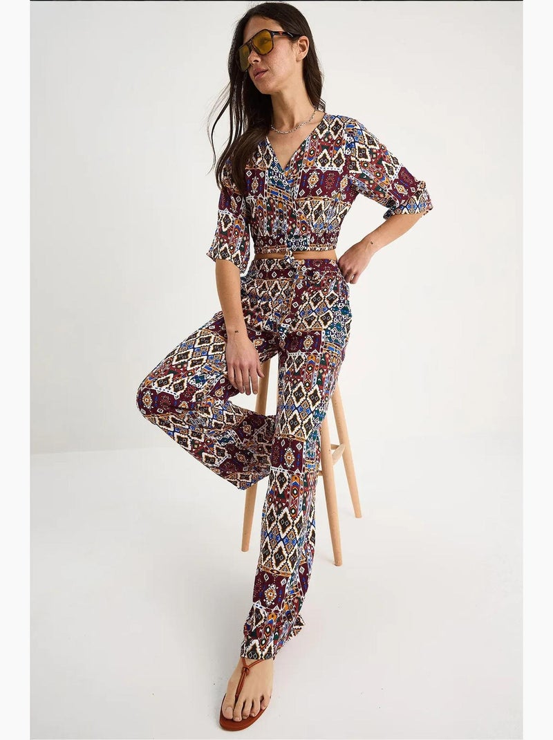 Conjunto de blusa y pantalón corto estampado lucci Rojo burdeos - Kiabi