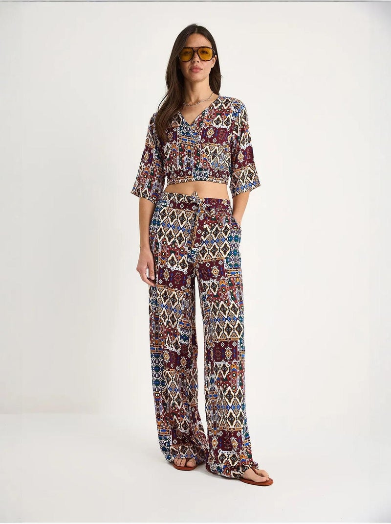 Conjunto de blusa y pantalón corto estampado lucci Rojo burdeos - Kiabi