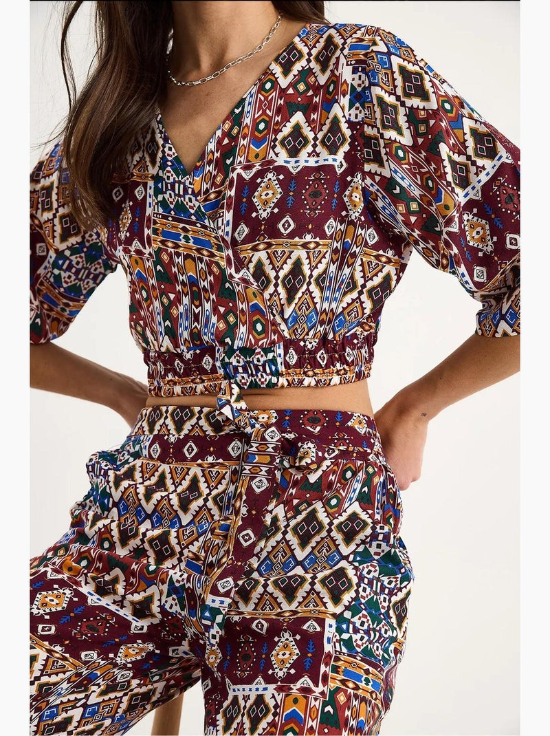Conjunto de blusa y pantalón corto estampado lucci Rojo burdeos - Kiabi