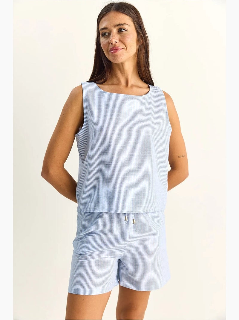 Conjunto de blusa y shorts de seersucker a rayas lucci Azul cielo - Kiabi
