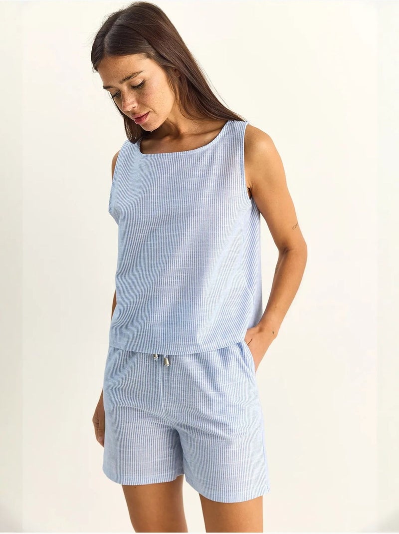 Conjunto de blusa y shorts de seersucker a rayas lucci Azul cielo - Kiabi