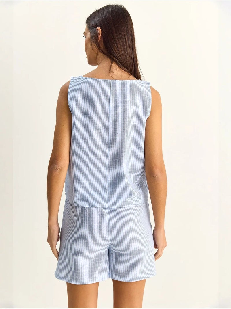 Conjunto de blusa y shorts de seersucker a rayas lucci Azul cielo - Kiabi