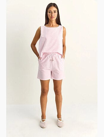 Conjunto de blusa y shorts de seersucker a rayas lucci