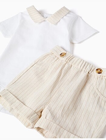 Conjunto de body de algodón + pantalón corto a rayas