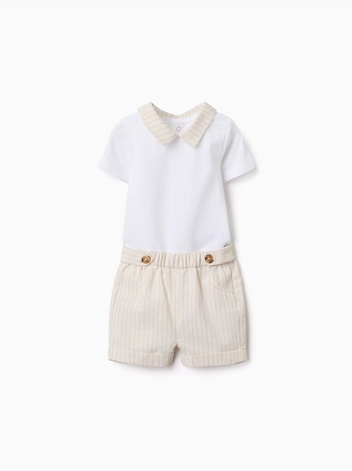Conjunto de body de algodón + pantalón corto a rayas - Kiabi Conjunto de body de algodón + pantalón corto a rayas - Kiabi