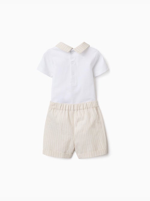 Conjunto de body de algodón + pantalón corto a rayas - Kiabi Conjunto de body de algodón + pantalón corto a rayas - Kiabi