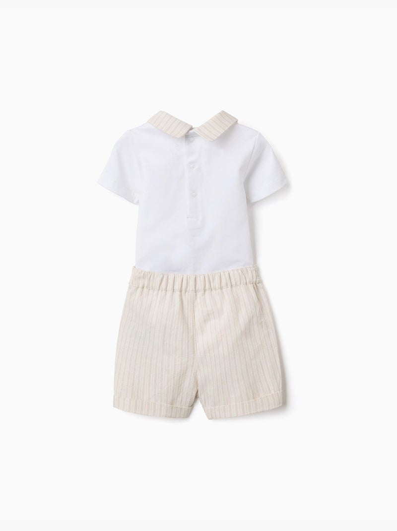 Conjunto de body de algodón + pantalón corto a rayas Beige claro - Kiabi