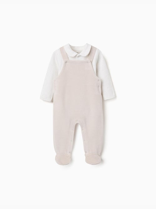 Conjunto de body de algodón + peto de terciopelo - Kiabi