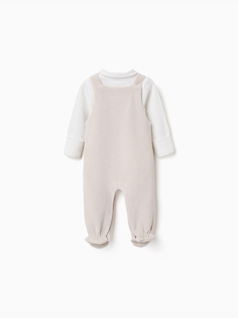 Conjunto de body de algodón + peto de terciopelo Gris claro - Kiabi