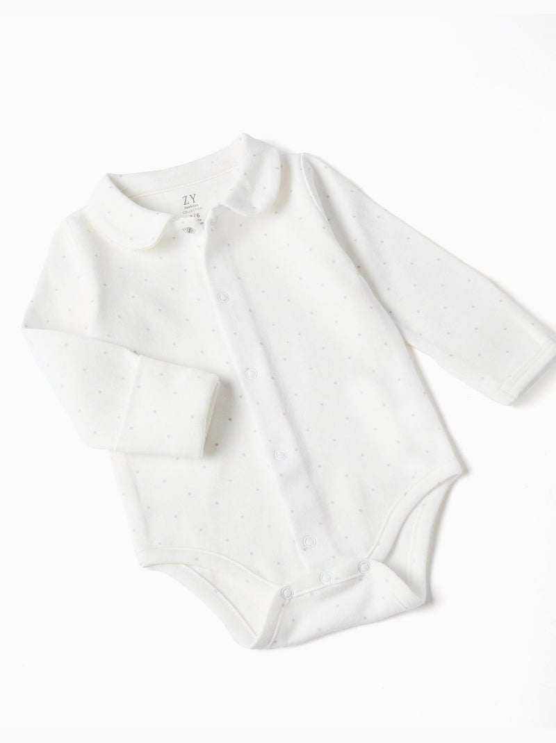 Conjunto de body de algodón + peto de terciopelo Gris claro - Kiabi