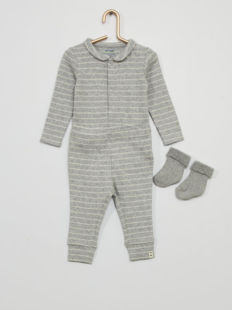 Conjunto de body + legging + calcetines GRIS - Kiabi