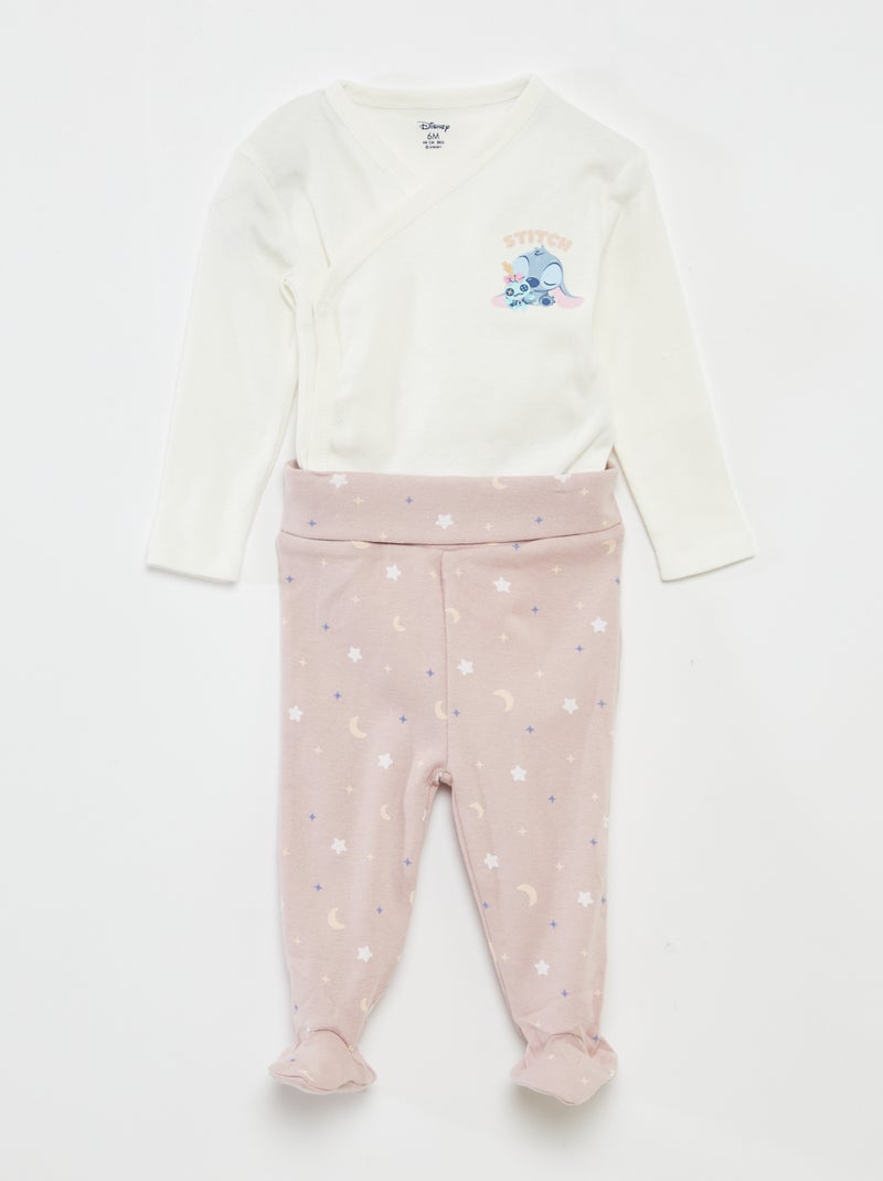 Conjunto de body + legging con pies 'Stitch' ROSA - Kiabi