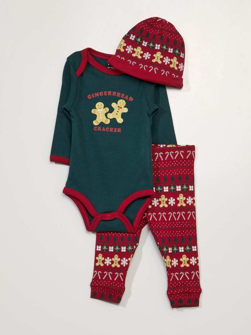 Conjunto de body + legging + gorro - 3 piezas Verde - Kiabi
