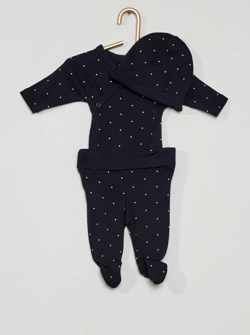 Conjunto de body + legging + gorro AZUL - Kiabi