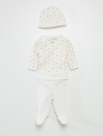 Conjunto de body + pantalón con pies + gorro