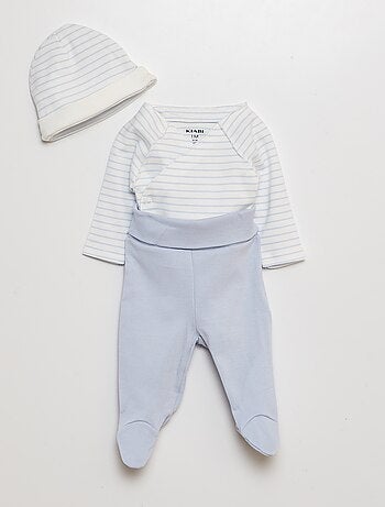 Conjunto de body + pantalón con pies + gorro