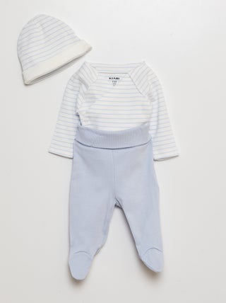 Conjunto de body + pantalón con pies + gorro