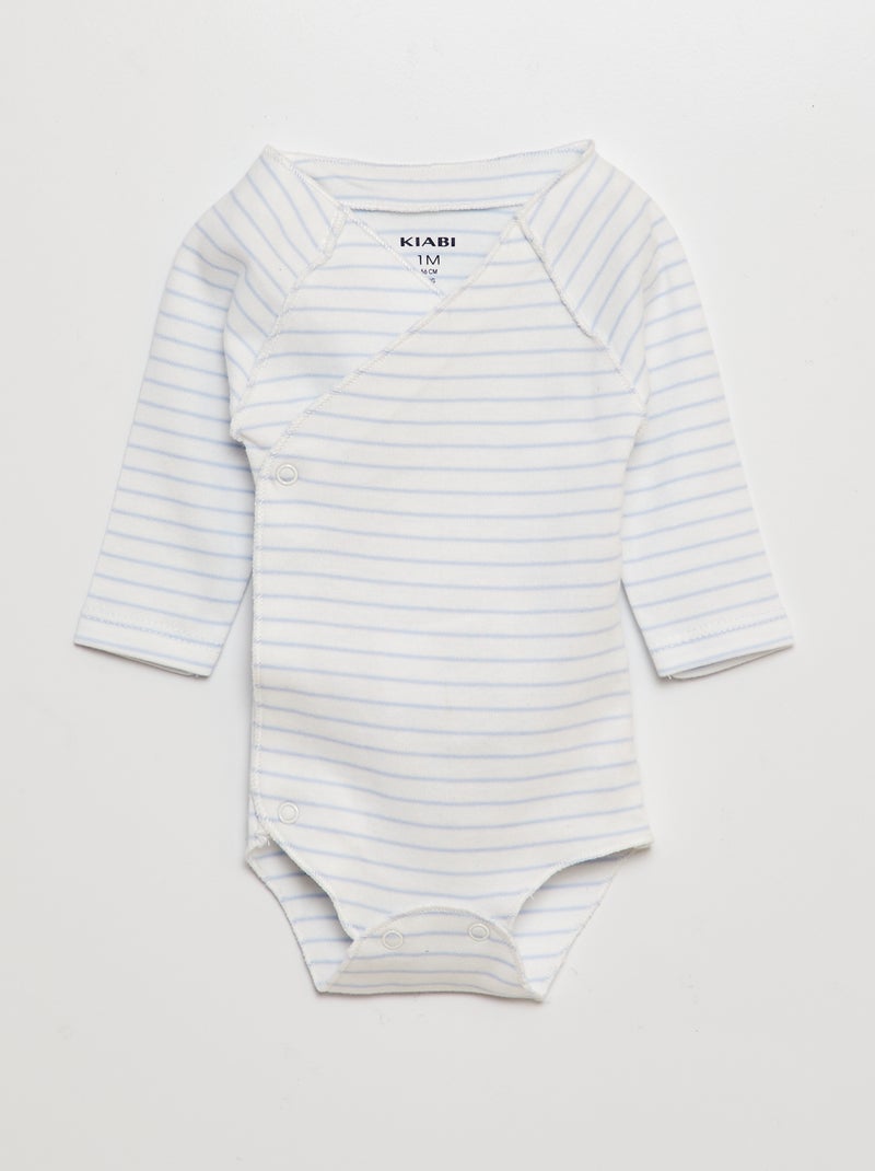 Conjunto de body + pantalón con pies + gorro Rallas Azul - Kiabi