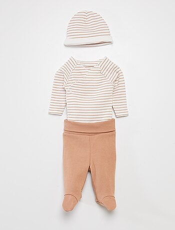 Conjunto de body + pantalón con pies + gorro
