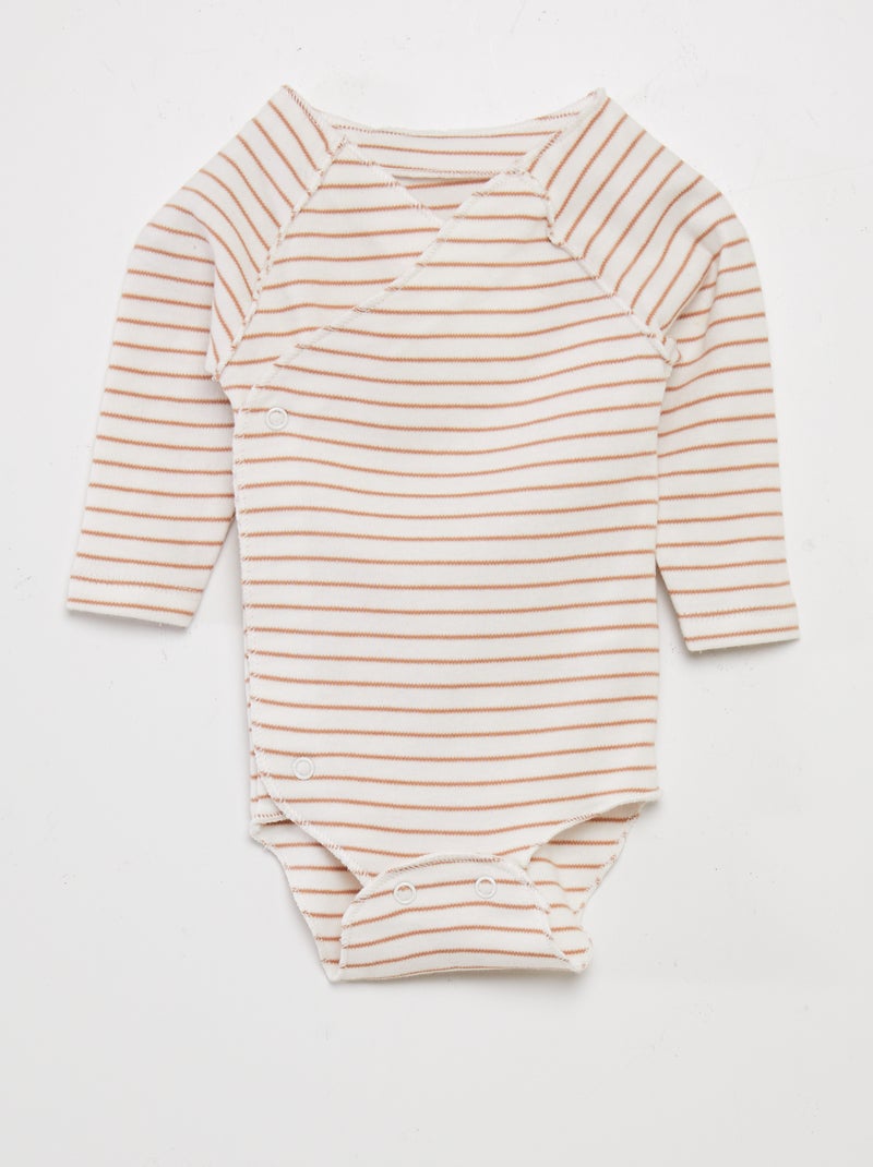 Conjunto de body + pantalón con pies + gorro Rallas Naranja - Kiabi