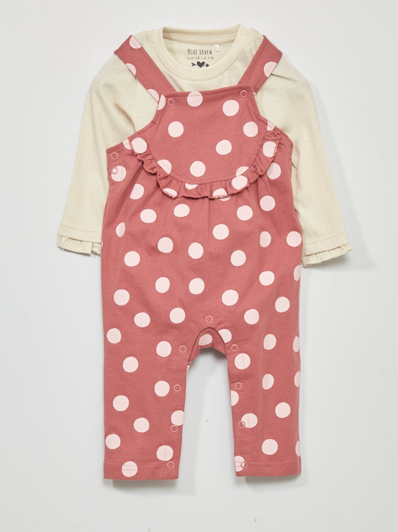 Conjunto de body + pantalón de punto  - 2 piezas beige/rosa - Kiabi
