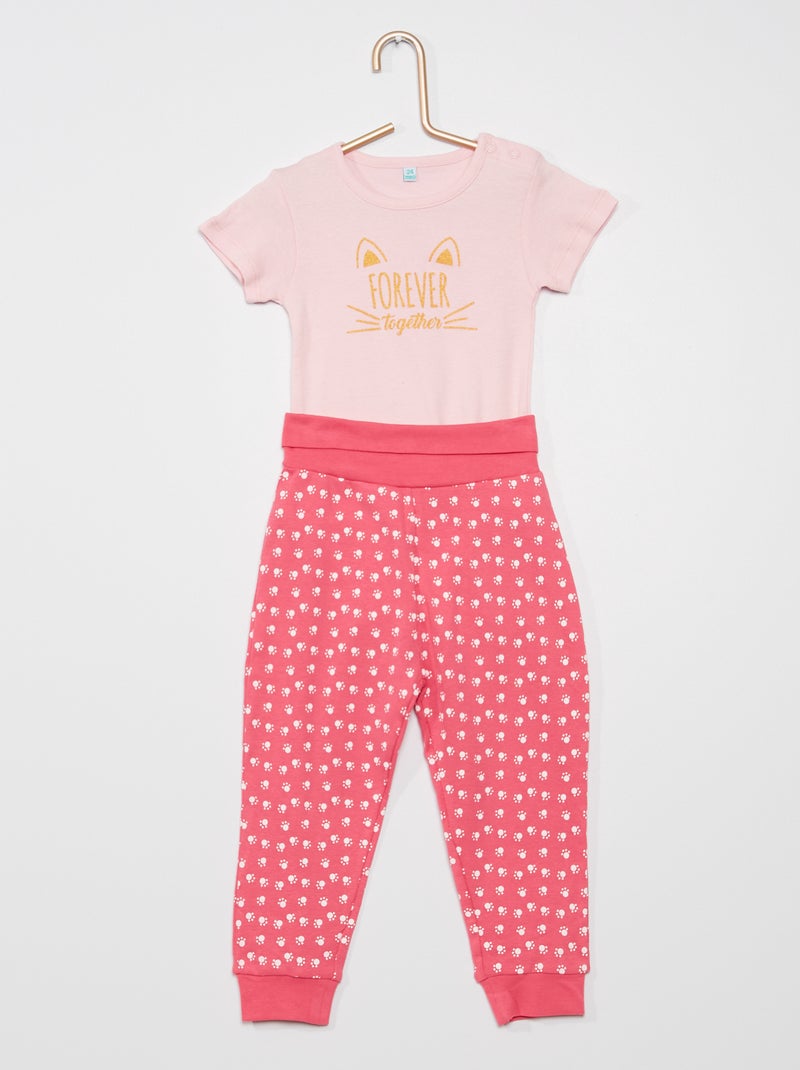 Conjunto de body + pantalón rosa / fucsia - Kiabi