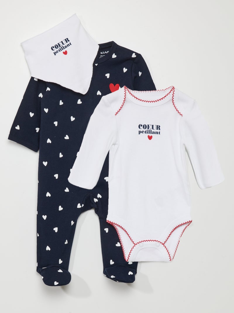 Conjunto de body + pijama - estampado de corazones BLANCO - Kiabi