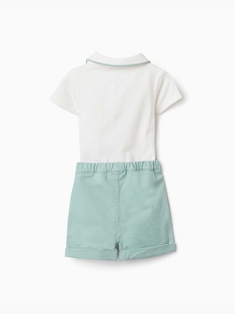 Conjunto de body y pantalón corto de algodón Verde claro - Kiabi