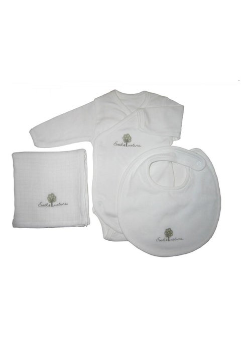 Conjunto de body/babero/pezón de algodón orgánico - Kiabi