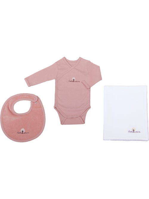 Conjunto de body/babero/pezón de algodón orgánico - Kiabi