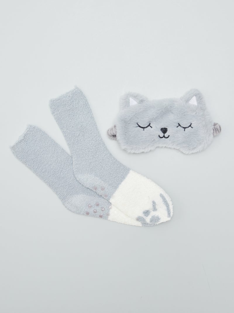 Conjunto de calcetines + antifaz peluche GRIS - Kiabi