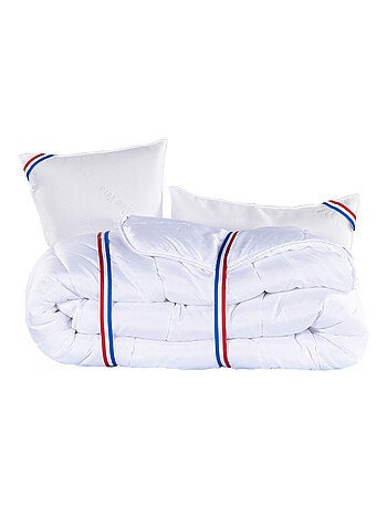 Conjunto de cama con colchón de espuma viscoelástica de 24 cm + somier gris + almohadas + edredón
