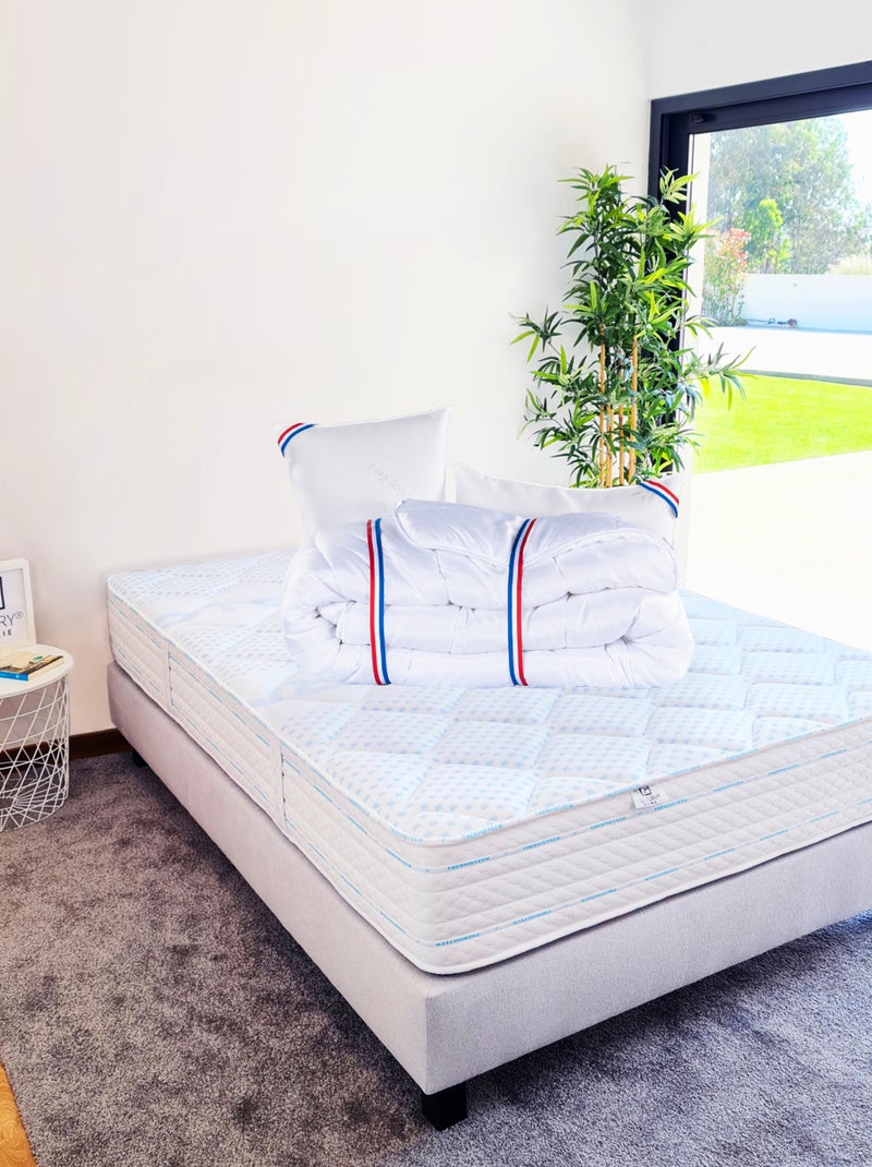 Conjunto de cama con colchón de espuma viscoelástica de 24 cm + somier gris + almohadas + edredón Gris - Kiabi