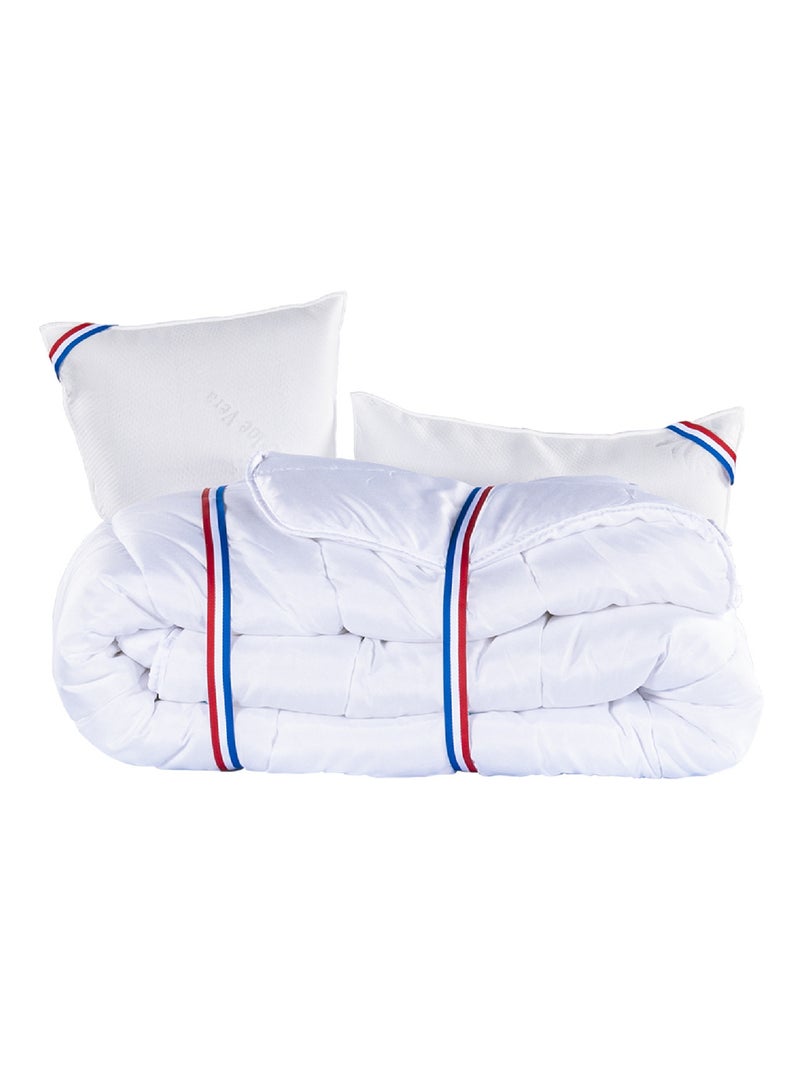 Conjunto de cama con colchón de espuma viscoelástica de 24 cm + somier gris + almohadas + edredón Gris - Kiabi