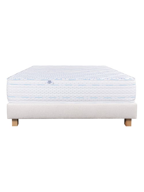 Conjunto de cama con colchón de espuma viscoelástica de 24 cm + somier tapizado beige - Kiabi Conjunto de cama con colchón de espuma viscoelástica de 24 cm + somier tapizado beige - Kiabi