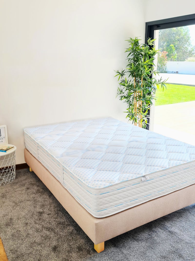 Conjunto de cama con colchón de espuma viscoelástica de 24 cm + somier tapizado beige Beige - Kiabi