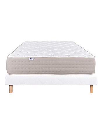 Conjunto de cama con colchón de muelles ensacados de 26 cm y somier de madera maciza blanco