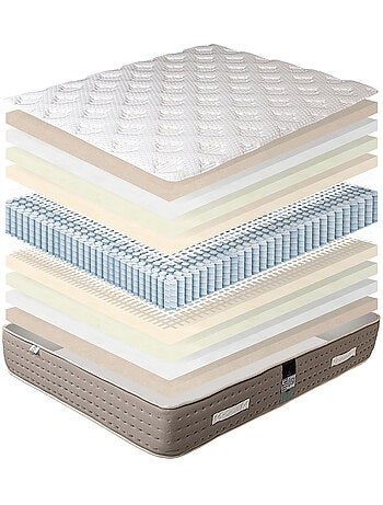 Conjunto de cama con colchón de muelles ensacados de 26 cm y somier de madera maciza blanco