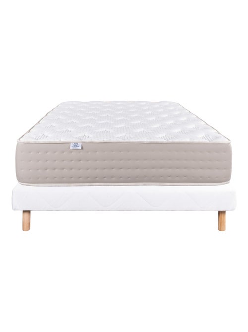 Conjunto de cama con colchón de muelles ensacados de 26 cm y somier de madera maciza blanco - Kiabi Conjunto de cama con colchón de muelles ensacados de 26 cm y somier de madera maciza blanco - Kiabi