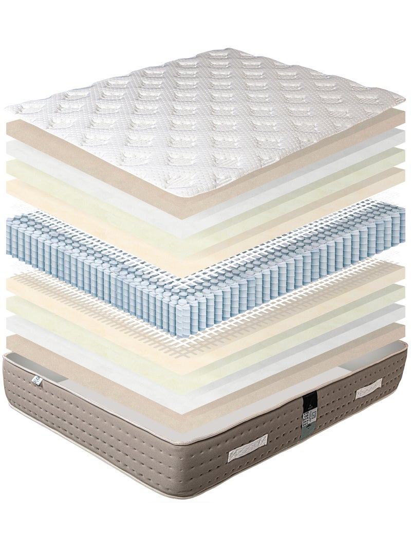 Conjunto de cama con colchón de muelles ensacados de 26 cm y somier de madera maciza blanco Blanco - Kiabi