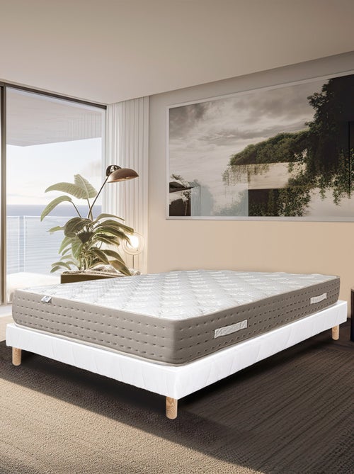 Conjunto de cama con colchón de muelles ensacados de 26 cm y somier de madera maciza blanco - Kiabi Conjunto de cama con colchón de muelles ensacados de 26 cm y somier de madera maciza blanco - Kiabi