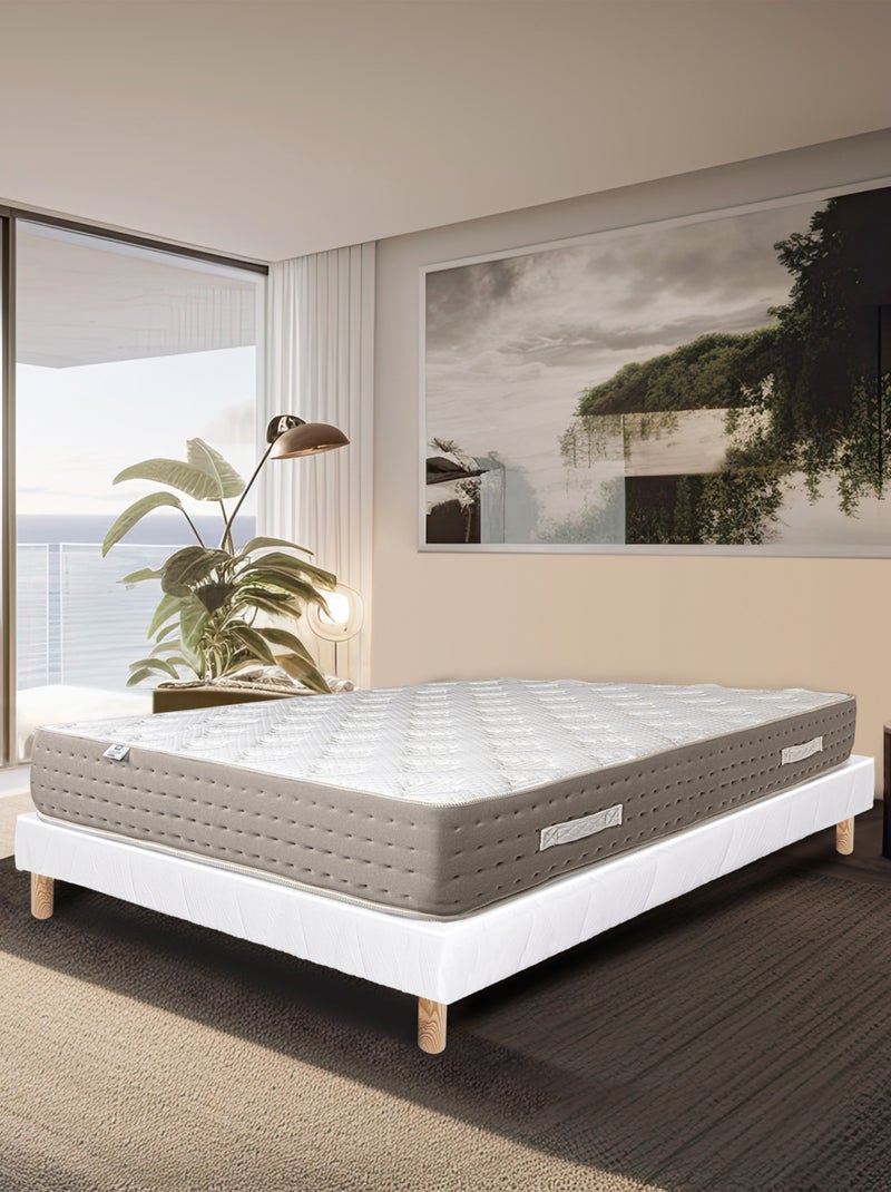 Conjunto de cama con colchón de muelles ensacados de 26 cm y somier de madera maciza blanco Blanco - Kiabi