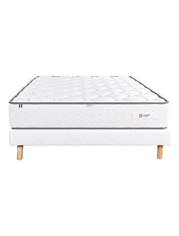 Conjunto de cama firme de 20 cm con colchón de espuma de alta densidad y somier tapizado blanco