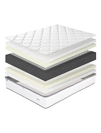 Conjunto de cama firme de 20 cm con colchón de espuma de alta densidad y somier tapizado blanco