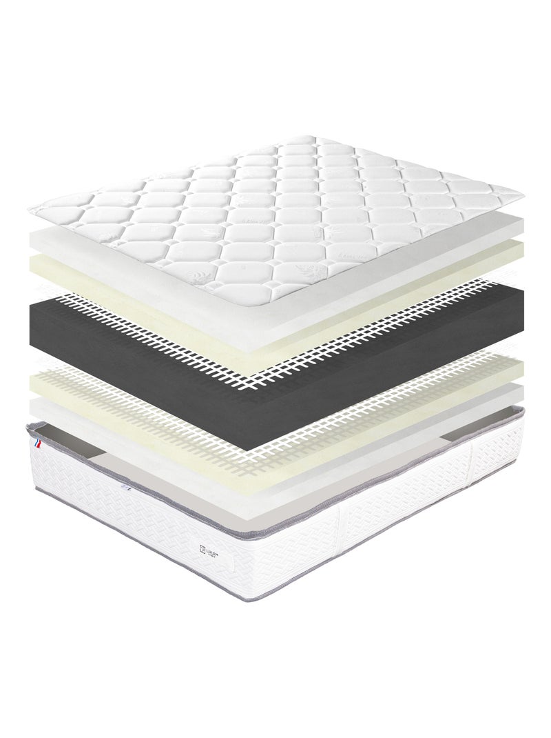 Conjunto de cama firme de 20 cm con colchón de espuma de alta densidad y somier tapizado blanco Blanco - Kiabi