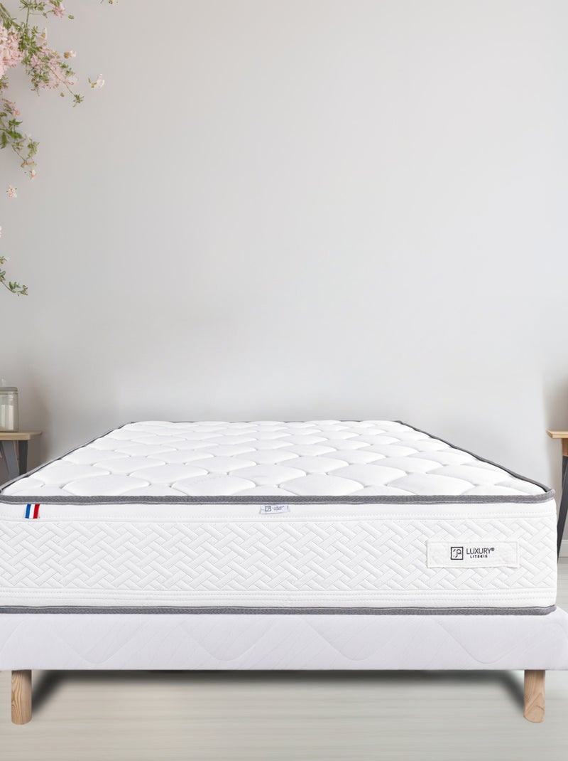 Conjunto de cama firme de 20 cm con colchón de espuma de alta densidad y somier tapizado blanco Blanco - Kiabi