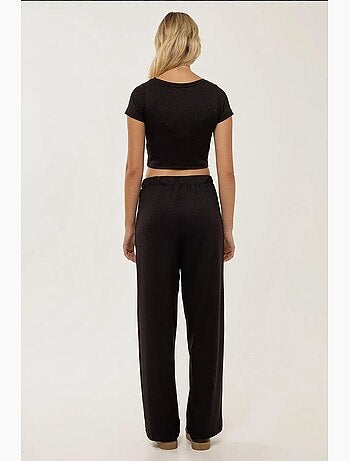 Conjunto de camisa corta de punto y pantalón con cinturón elástico hiccup