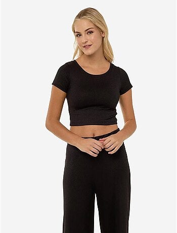 Conjunto de camisa corta de punto y pantalón con cinturón elástico