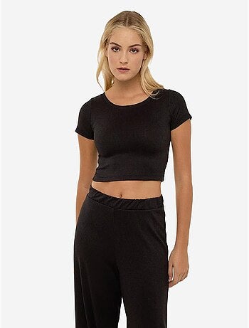 Conjunto de camisa corta de punto y pantalón con cinturón elástico