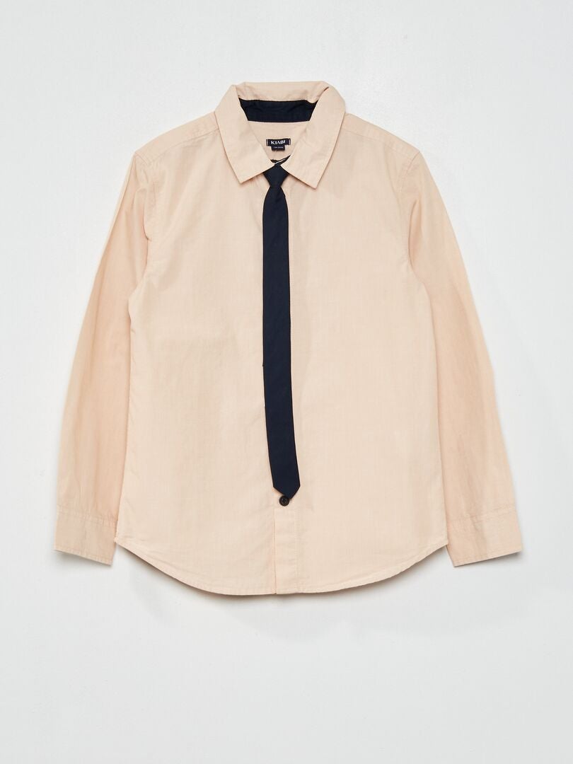 Conjunto de camisa de algodón + corbata BEIGE - Kiabi